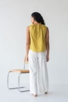 Organic Cotton Drawstring Blouse in Chartreuse