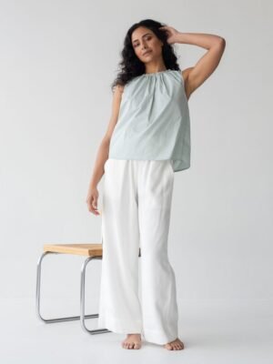 Organic Cotton Drawstring Blouse in Ice Blue